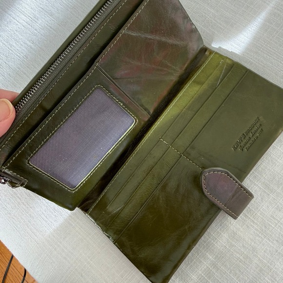 Kavi's Genuine Leather Bifold Wallet Green Zip Around Clutch Organizer - Picture 5 of 9